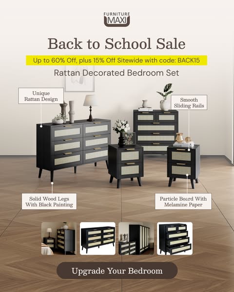 Boho Rattan Bedroom, Extra 15% Off