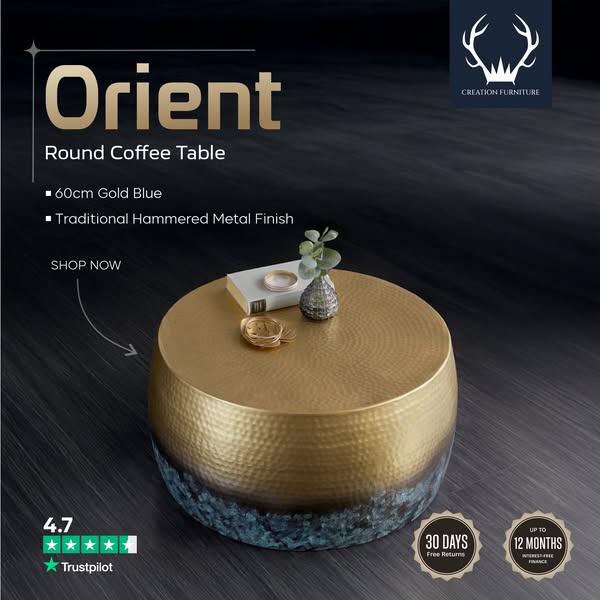 Round Coffee Table Orient 60cm Gold Blue