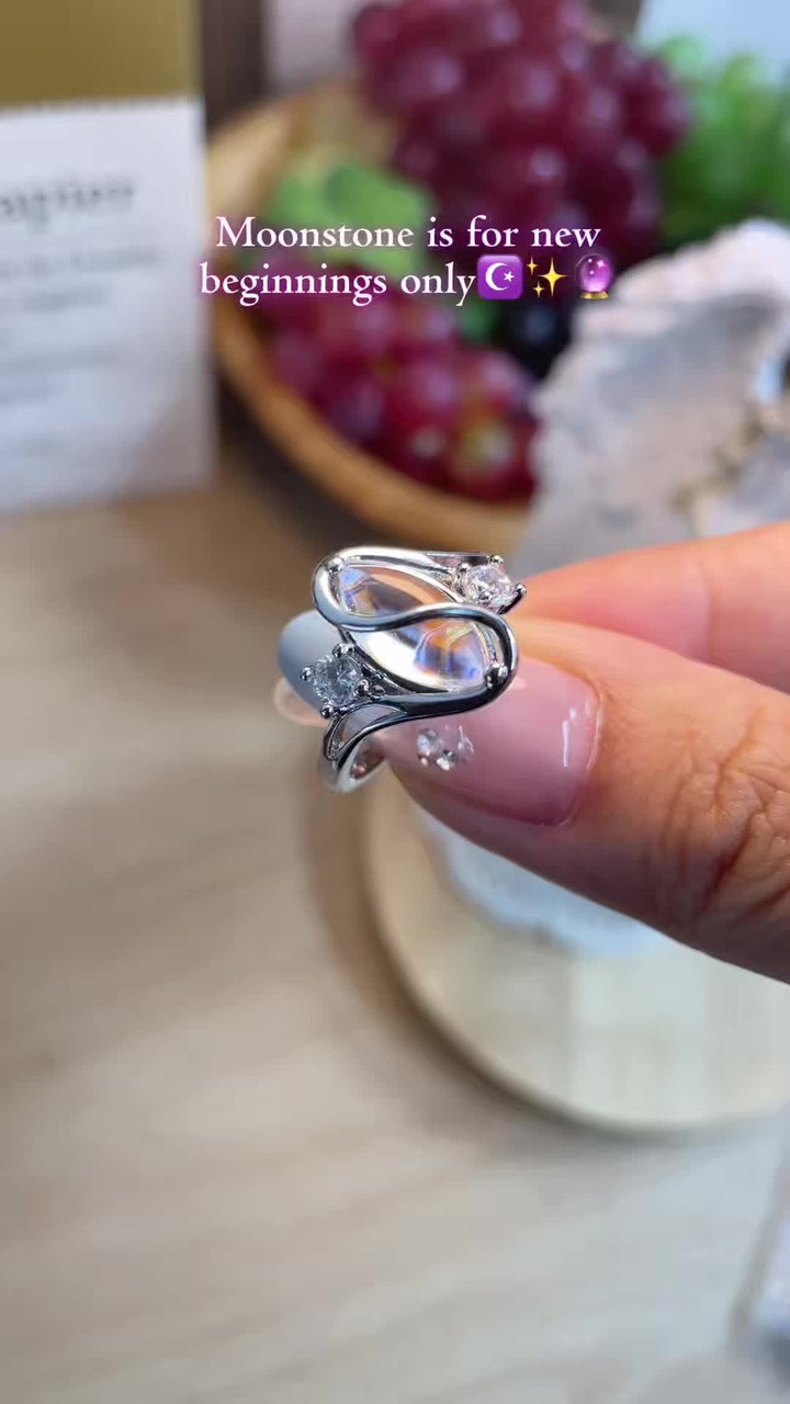 Oval Moonstone Geometric Ring