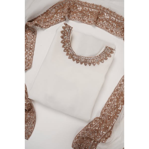 Mum and Me - Chiffon Budget Wear Suit with Chiffon Dupatta - Ready to Wear - White