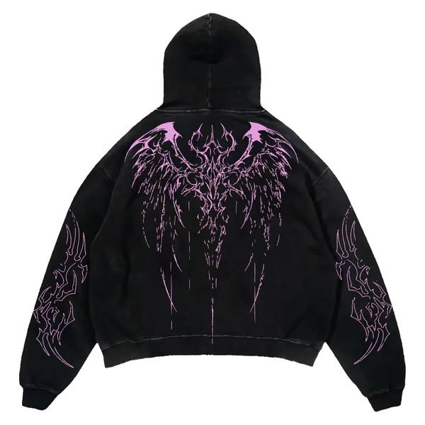 Pink Flame Thorns Dark Wing Hoodie