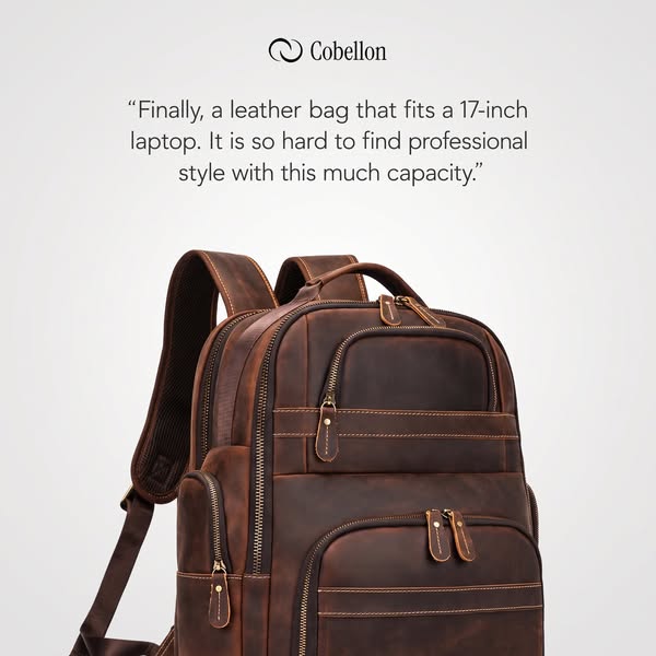 Crazy Horse Leather Laptop Backpack – Men’s 17-Inch Travel Bag