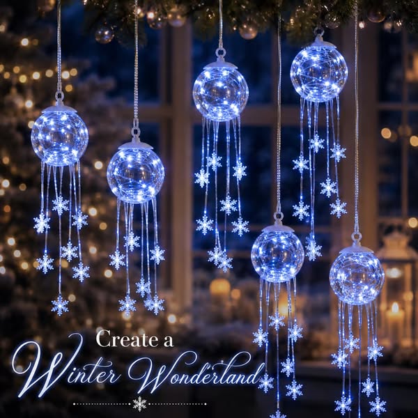 Last Day 49% OFF – Icy Glow Hanging Ornament™ | Crystal-Style Globe with Cascading Snowflakes & Dreamy Icy Blue LED Glow for Christmas