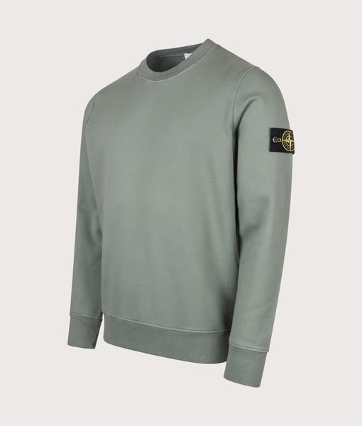 STONE ISLAND Mens Organic Cotton Fleece Sweatshirt - Colour: V005T Ocean Green - Size: Medium