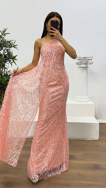 Salmon strapless cape evening dress €181.50