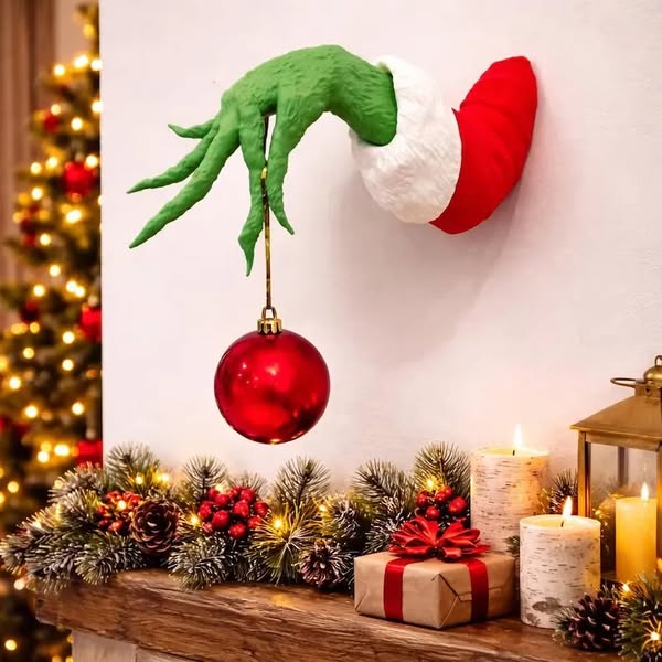 Grinch Inspired Hand Ornament Holder Wall Decor