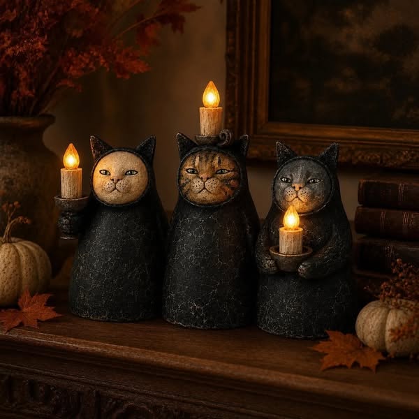 Mysterious Cat Figurine Under Candlelight