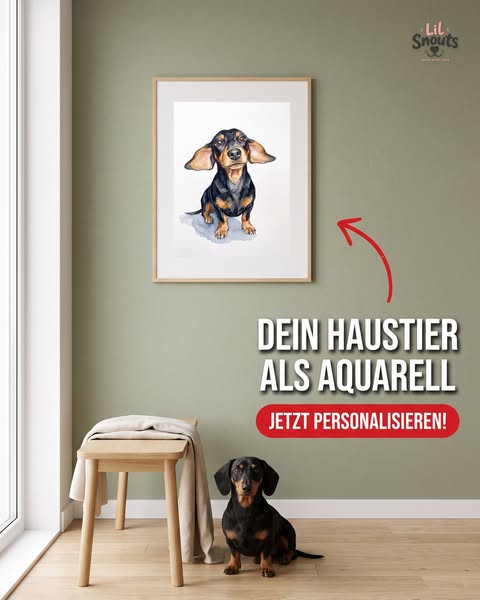 Dein Hund in Sitzpose als Aquarell – Poster ab 19,99 €