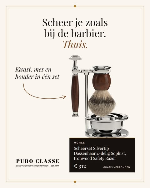 MÜHLE Scheerset Silvertip Dassenhaar 4-delig Sophist, Ironwood Safety Razor
