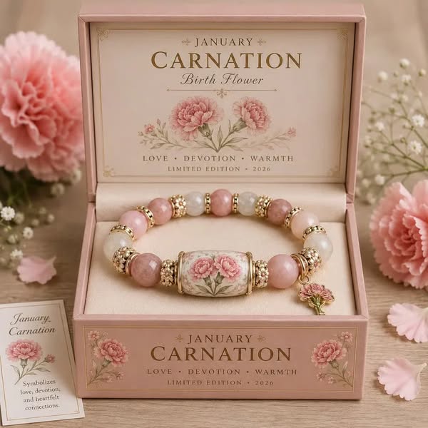 JANUARY CARNATION BIRTH FLOWER · LIMITED EDITION 2026 BRACELET