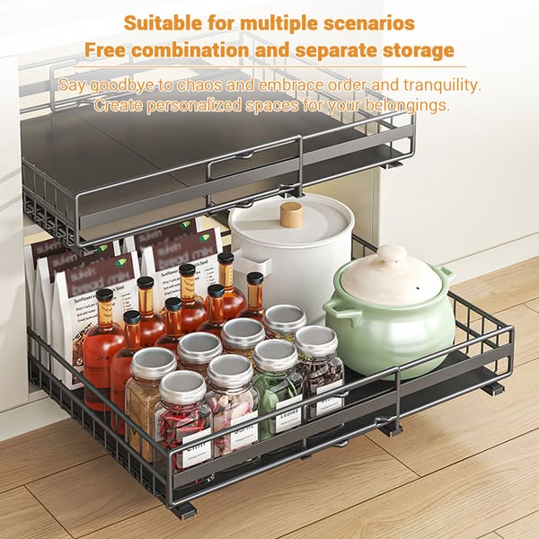 Garvee Organizador Expandible Para Gabinete De Cocina Con Tres Rieles Ajustable Acero Carbono Blanco Para Cocina Y Baño