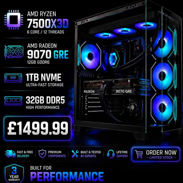 AMD 7500x3d, 9070 GRE Gaming PC (Ready to go, NEW)