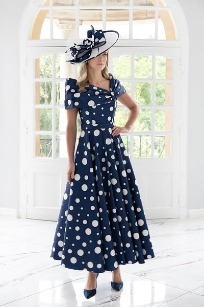 Irresistible 8821 Navy Ivory Spot A Line Mother Of The Bride Dress