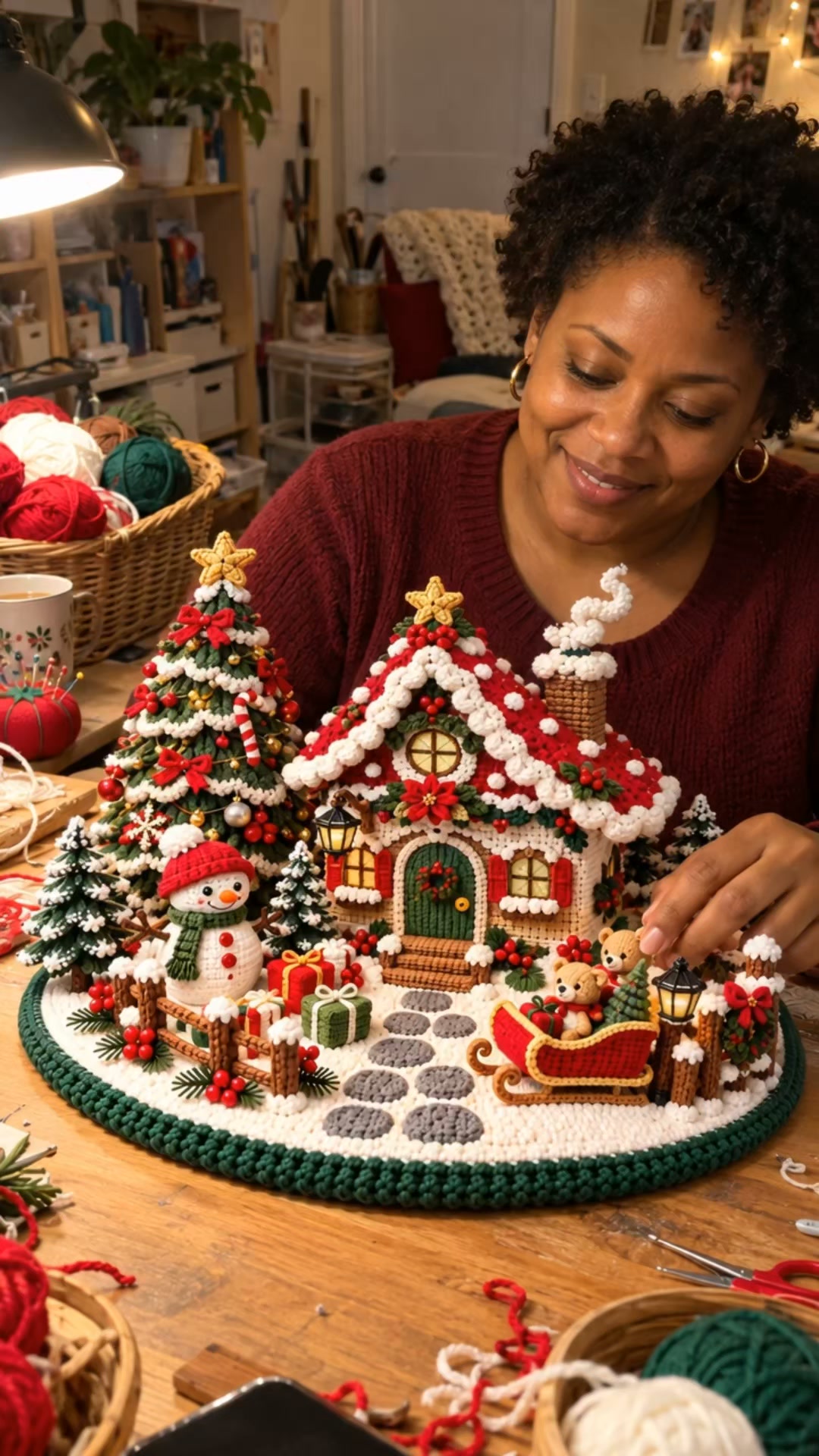 Sie haben dieses ganze Weihnachtsdorf selbst gehäkelt?!