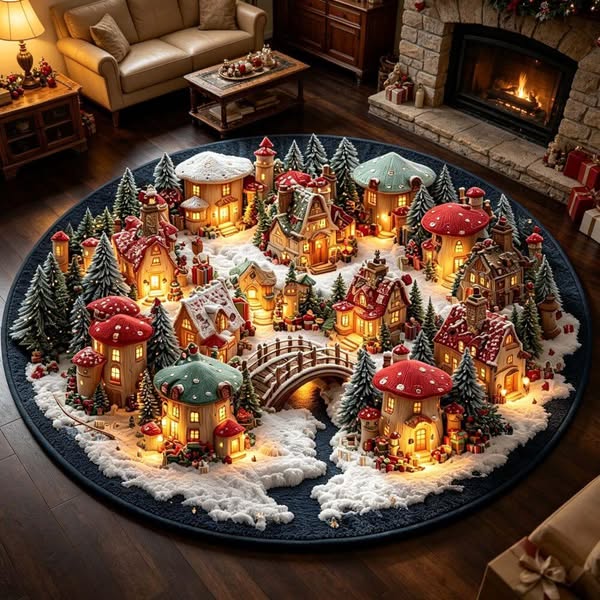 Christmas Mushroom Town Area Rug