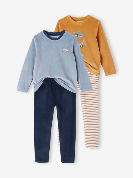 25% Off + FREE DELIVERY | Ends Today | Pack of 2 Velour Pyjamas with Lorry for Boys sage green