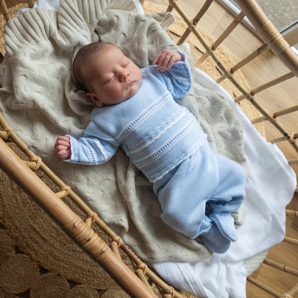 Blue & White Pointelle Knitted Set
