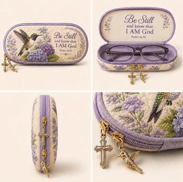 Be Still Hummingbird Quilted Glasses Case
