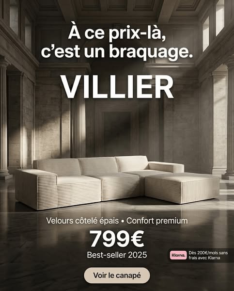 Canapé Villiers – Canapé d’angle modulable 3 places avec pouf – Velours côtelé épais