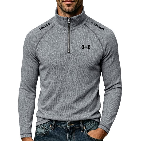 Men's Stretch Raglan-Sleeve Half-Zip Mock-Neck Top