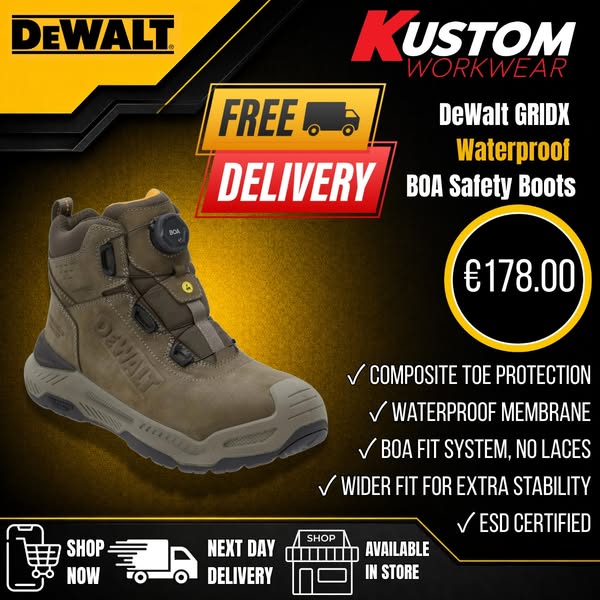 DeWalt GridX Waterproof BOA Safety Boots | Composite Toe - Kustom Workwear