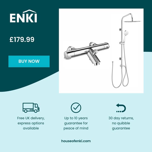 Dune thermostatic bar bath shower mixer valve with dual rigid riser kit, 300mm overhead rain shower and handheld - chrome