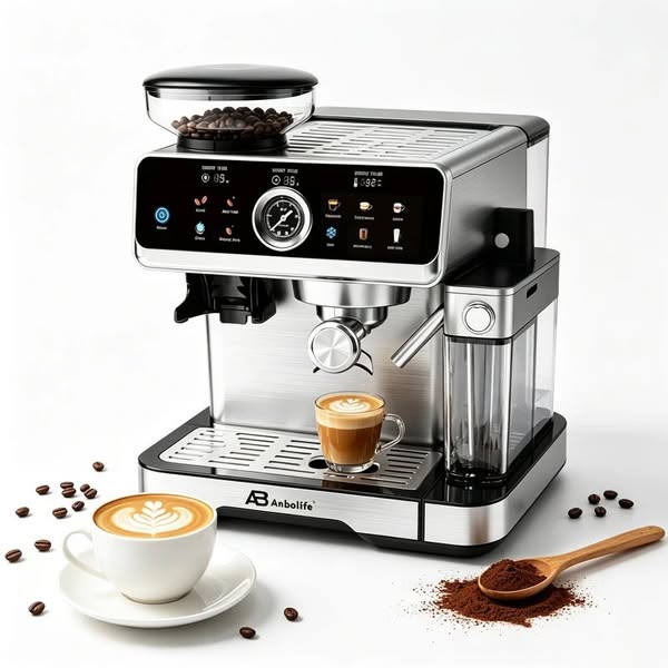 Anbolife OEM 20Bar ULKA Italian Water Pump Rich Crema Bean-to-Cup Quiet Brewing Espresso Coffee Machine with Milk tank CE