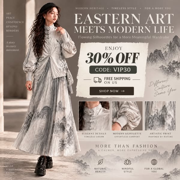 Embroidered Mandarin Blouse Meets Sweeping Pleated Maxi Skirt