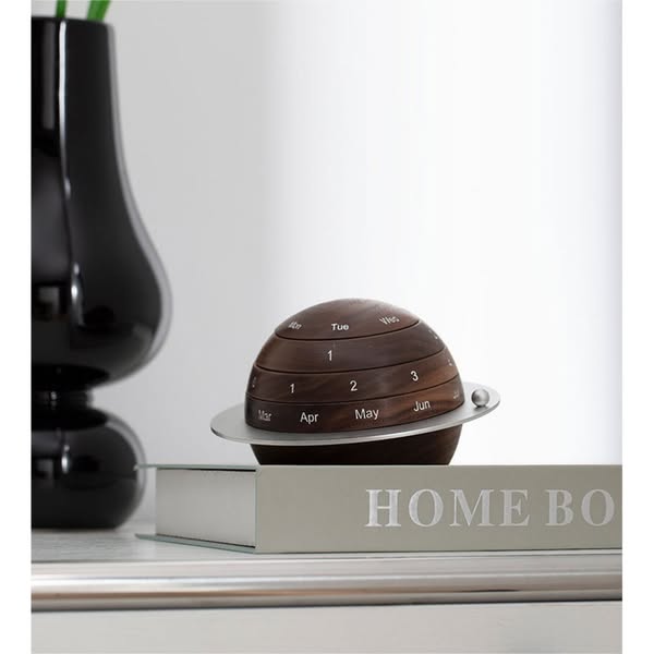 Black Walnut Perpetual Calendar | Rotating Spherical Desk Calendar