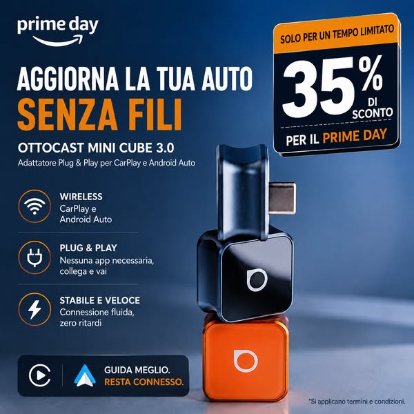 Ottocast® Mini Cube 3.0 Adattatore Wireless per CarPlay e Android Auto