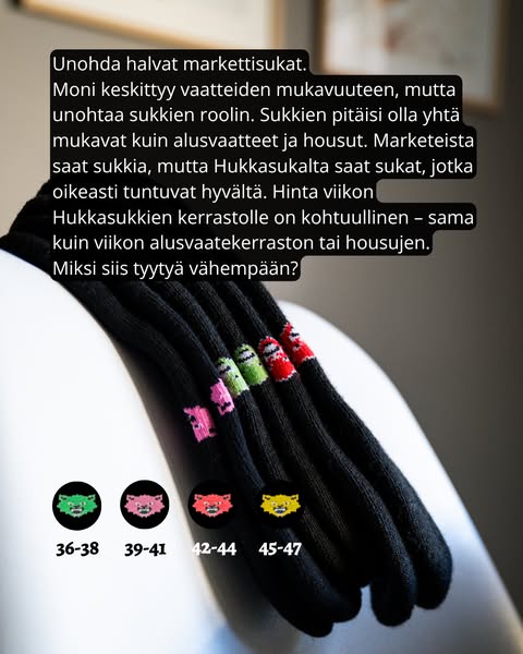 Värikoodatut bambu- ja merinovillasukat 4,6/5 asiakasarviot