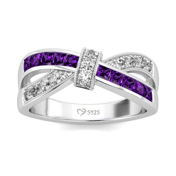 Delicate Purple & White Crossover Knot Wedding Ring for Women