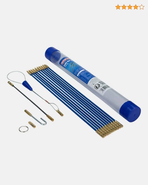 Kit de tire-câbles et accessoires Faithfull - 3,3 mètres, 4 mm de diamètre - Kit de 15 pièces comprenant 10 tiges en fibre de verre de 330 m