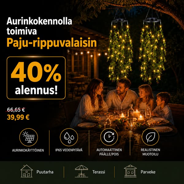 Aurinkokennolla toimiva paju-rippuvalaisin