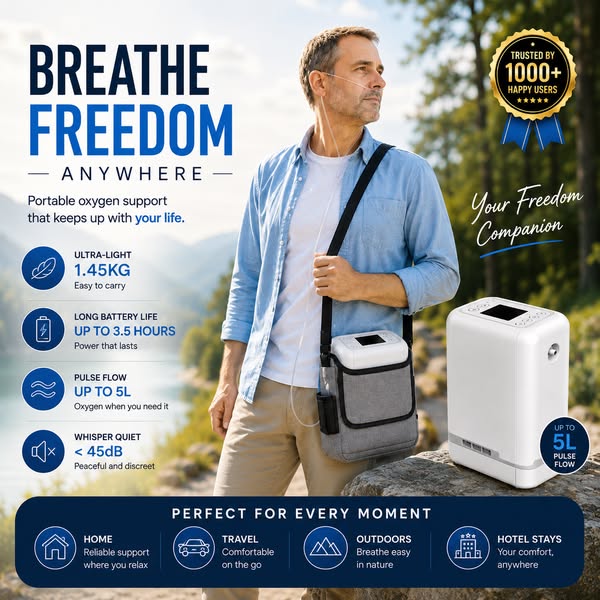 Brivelle™ KP-5 Portable Oxygen — Lightweight 5L Flow
