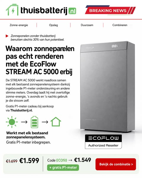 Zonnepanelen zonder thuisbatterij benutten slechts 30% van hun potentieel.