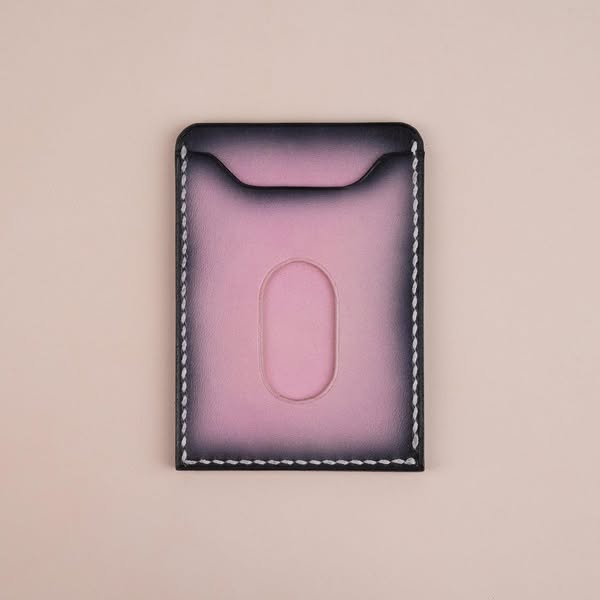 Minimalist Pink Leather Card Holder - Patina Finish