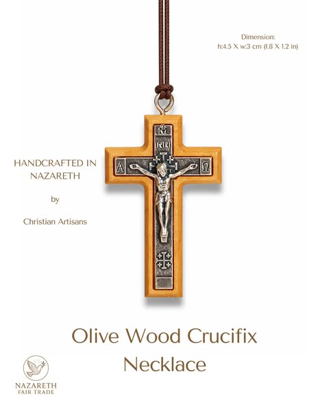 Olive Wood Crucifix Necklace