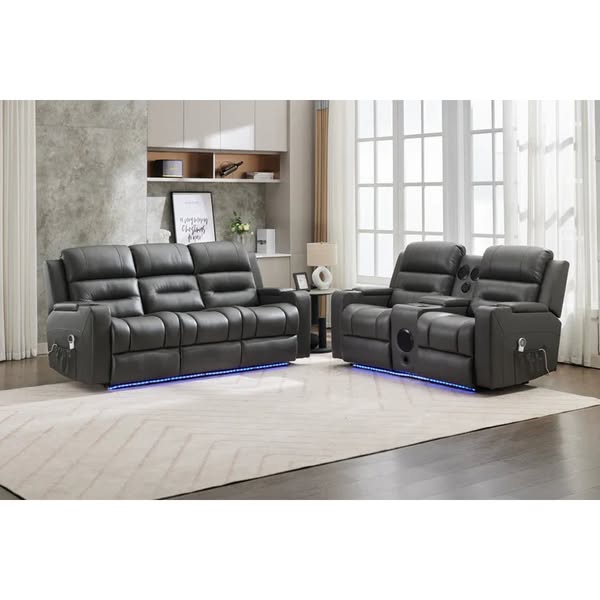 Milan - 3 Seater - Leather Recliner - Black