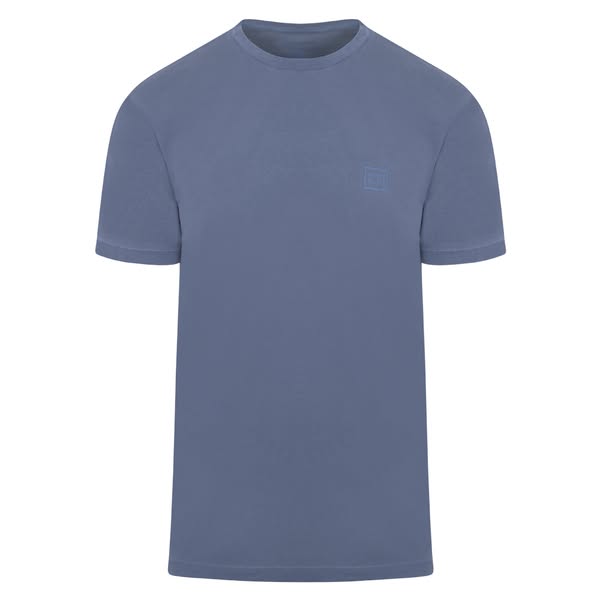 Τ-Shirt Μπλε Ραφ με Logo Print in Organic Cotton Regular Fit