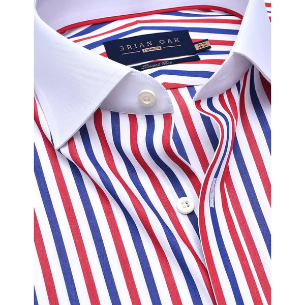 River Blue & Red Striped Shirt with Contrast Collar