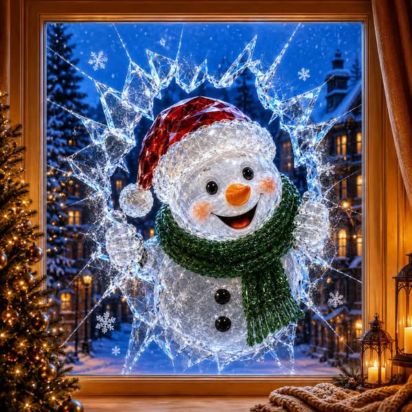 3D Shattered-Glass Christmas Window Decal | Break-In Optical Illusion Sta