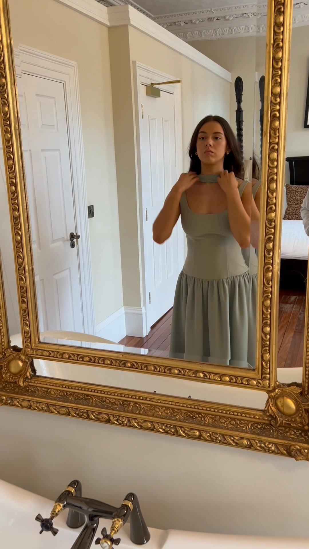 Sage Green Lady Dress with Detachable Bow