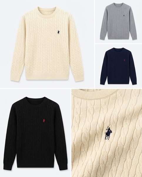 Herren Zopfmuster Pullover – Strickpullover mit Rundhals