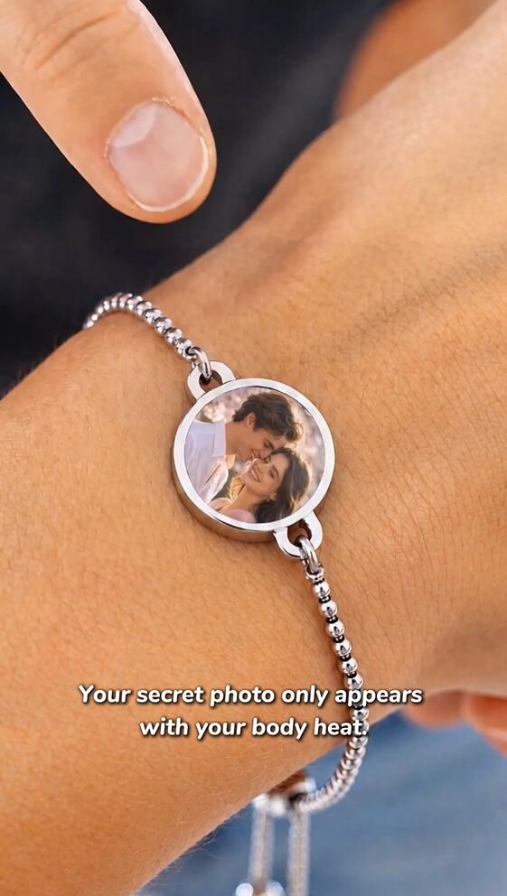 Personalized Heat-Activated Hidden Photo Adjustable Bracelet with Engraved Text
