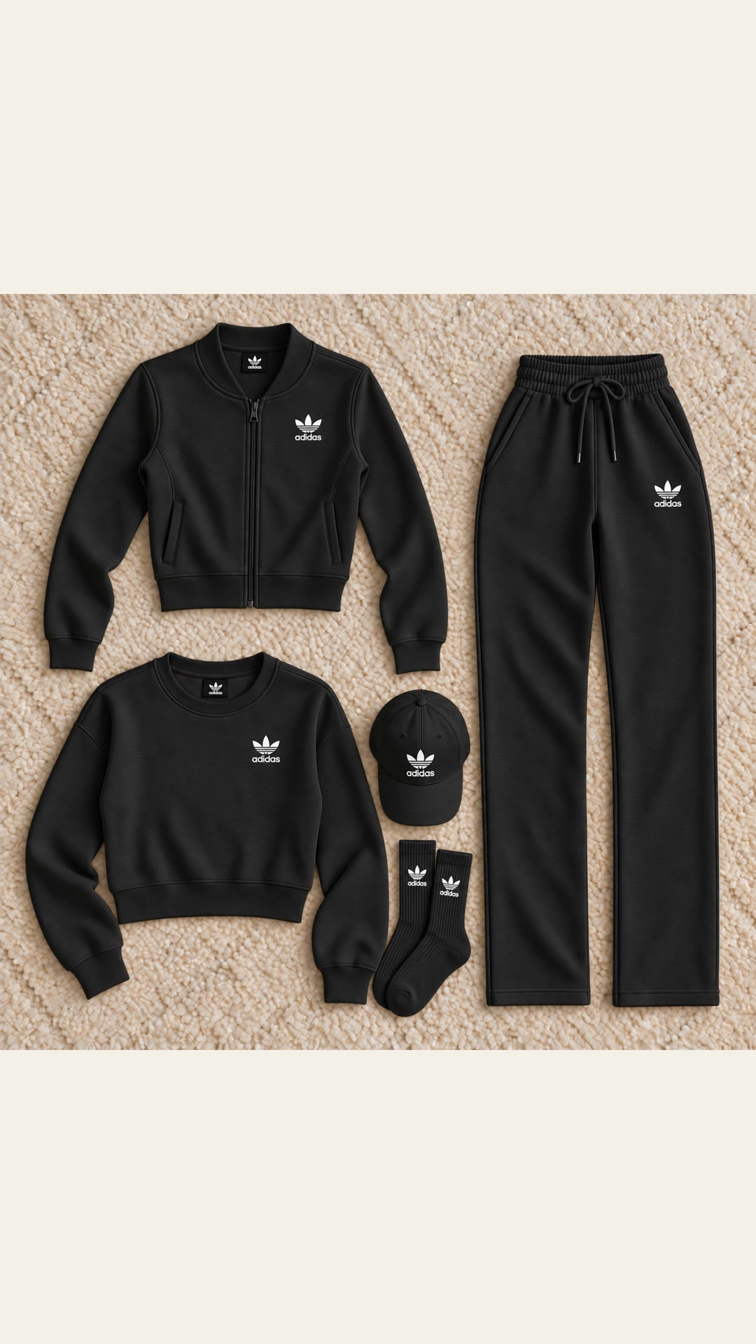 Women's 5 Piece Outfit Set Casual Jacket Sweatshirt Long Pants Hat Socks Tracksuit