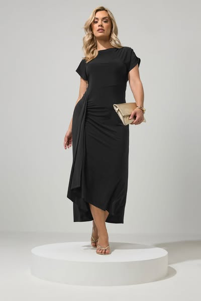 Yours London Zwarte Jurk Met Geplooid Detail