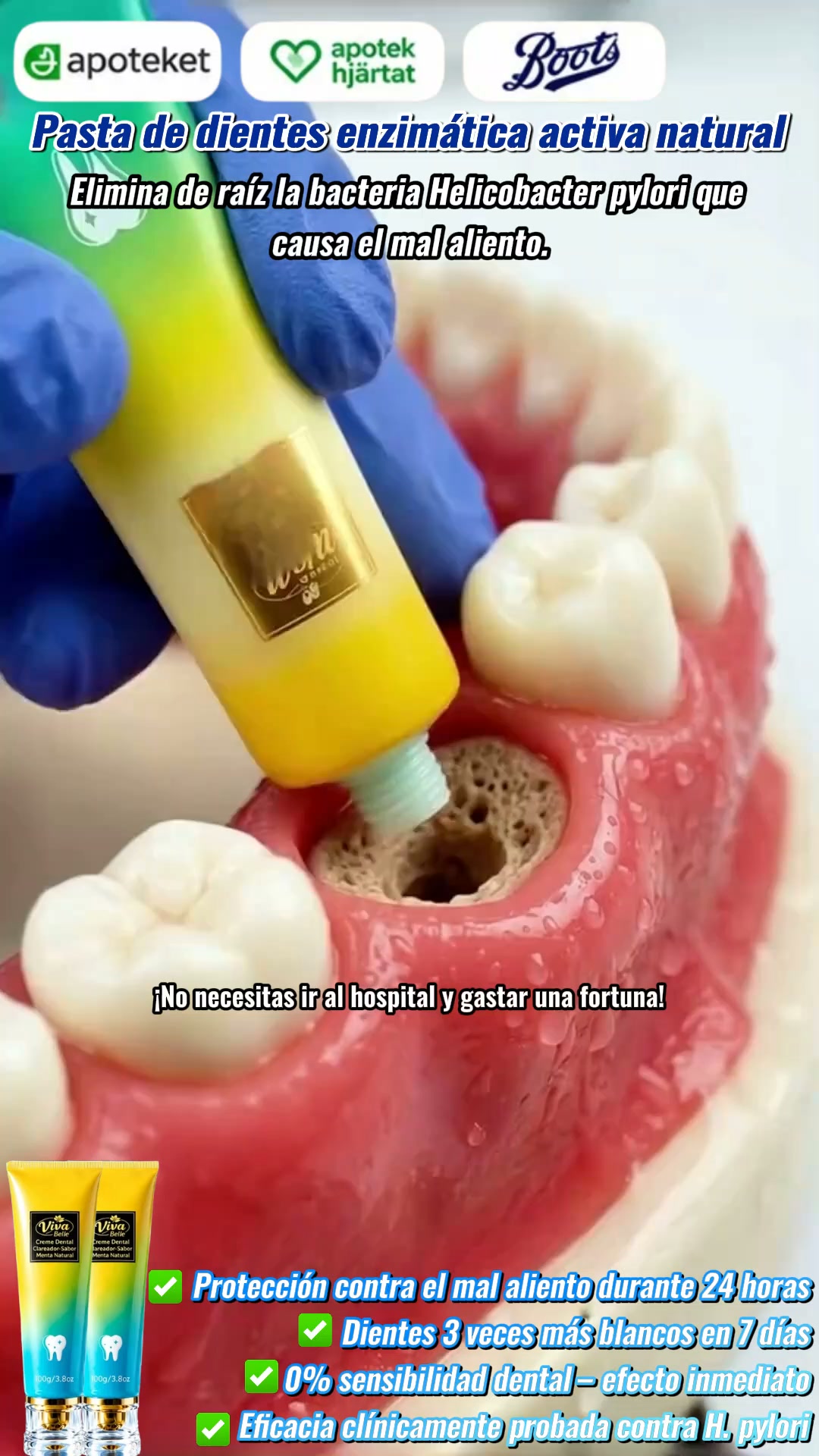 Suero de nanohidroxiapatita para el cuidado dental diario.