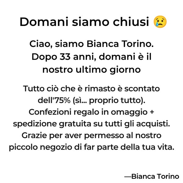 Ultima possibilità per acquistare un pezzo di Bianca