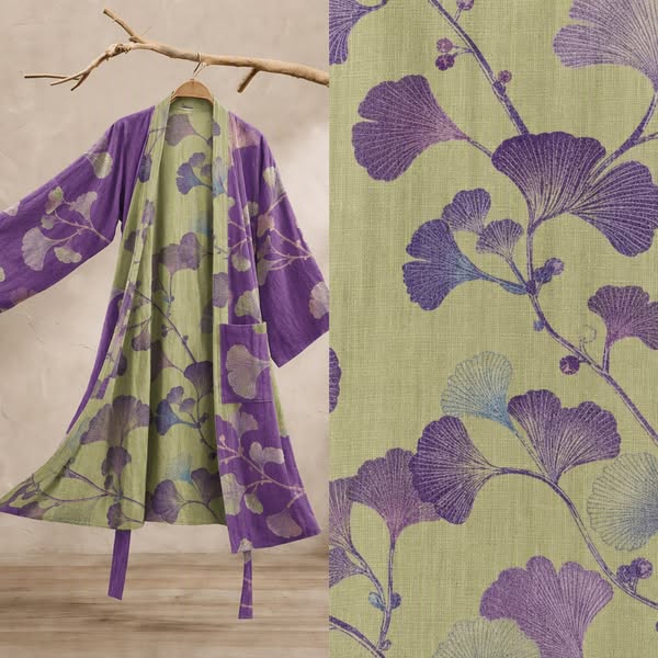 Ownkoti Retro Ginkgo Leaf Cotton Kimono Robe